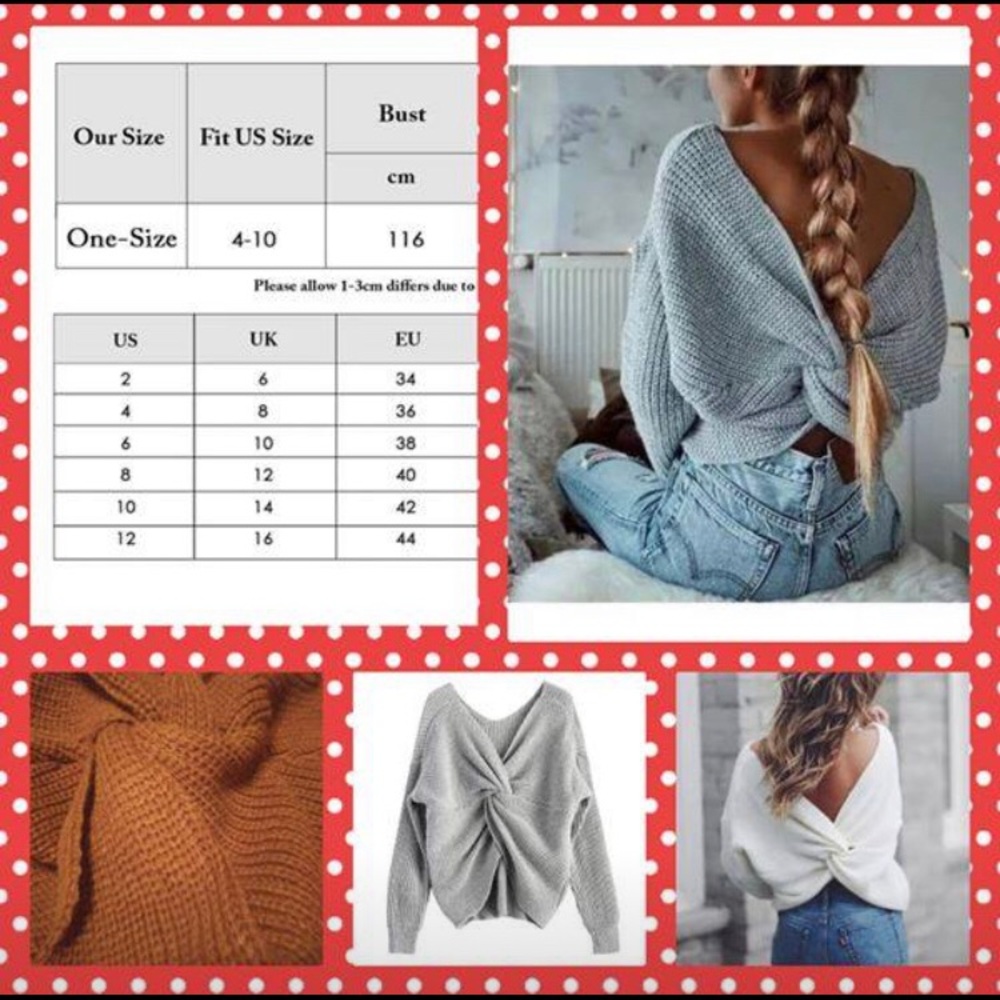 Twist-back sweater rust one size